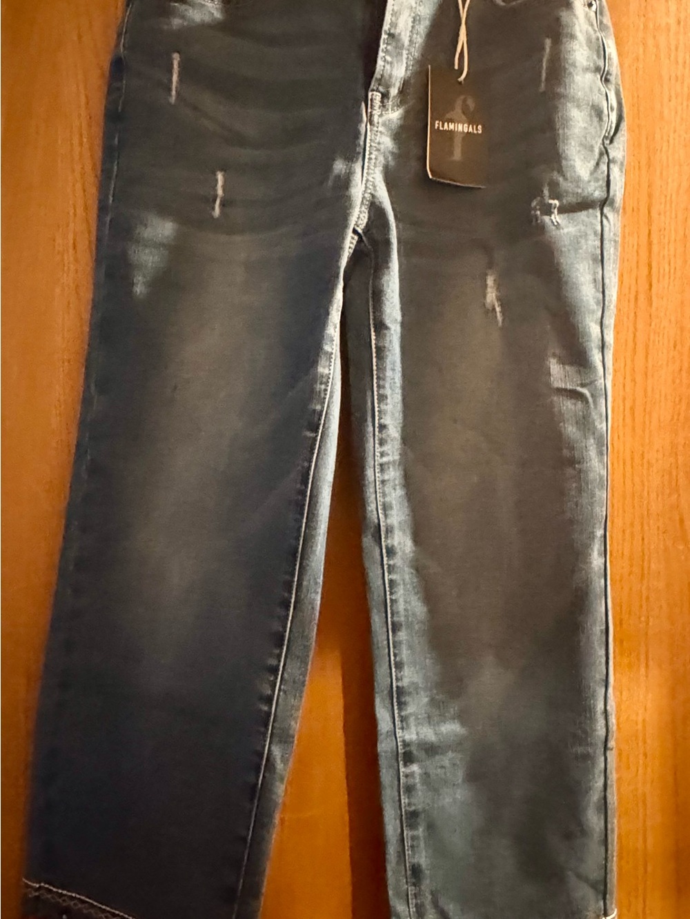 Flamingoals Women's Cropped Distressed Jeans in Dark Blue